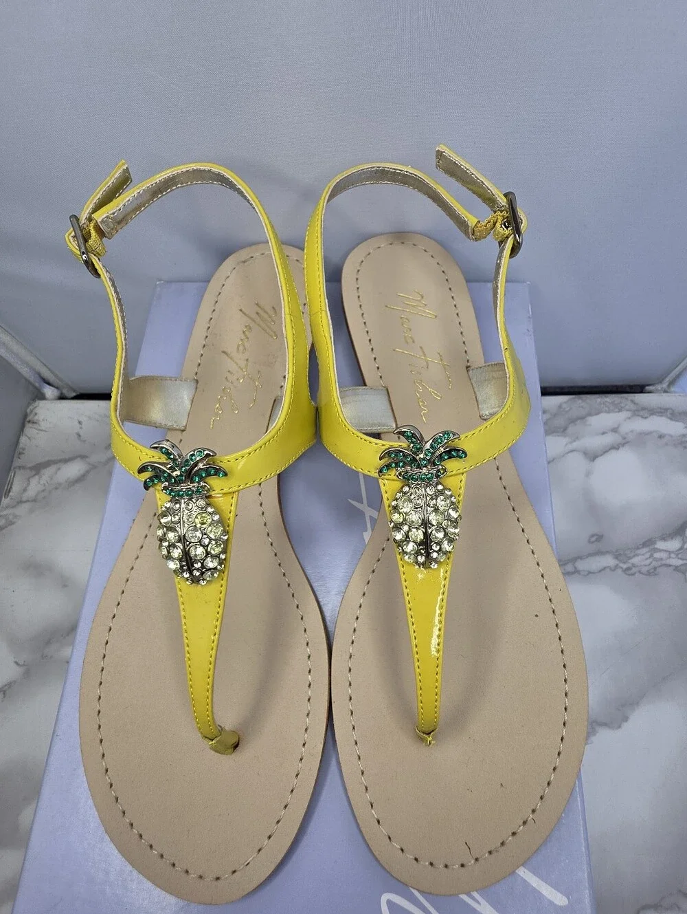Marc Fisher yellow patent leather sandals 7.5